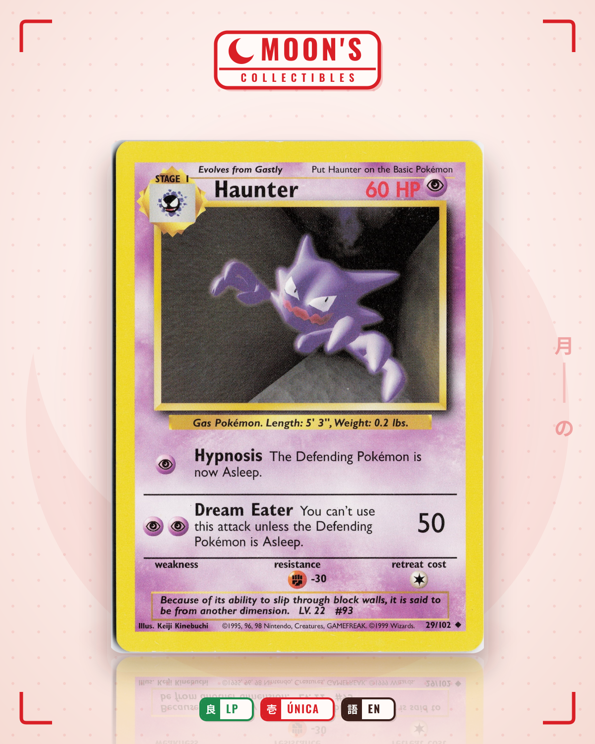 Carta Pokémon Haunter · Base #29/102 (LP) — pieza única en Moon's Collectibles México
