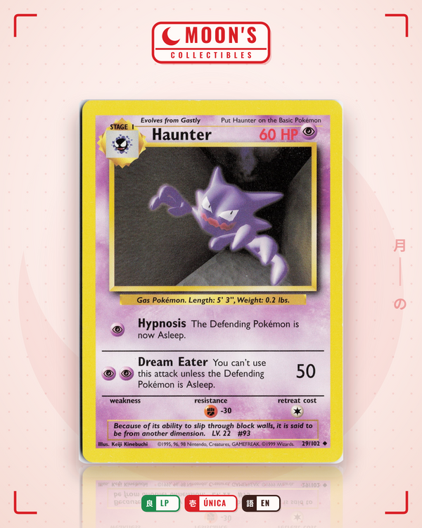 Carta Pokémon Haunter · Base #29/102 (LP) — pieza única en Moon's Collectibles México