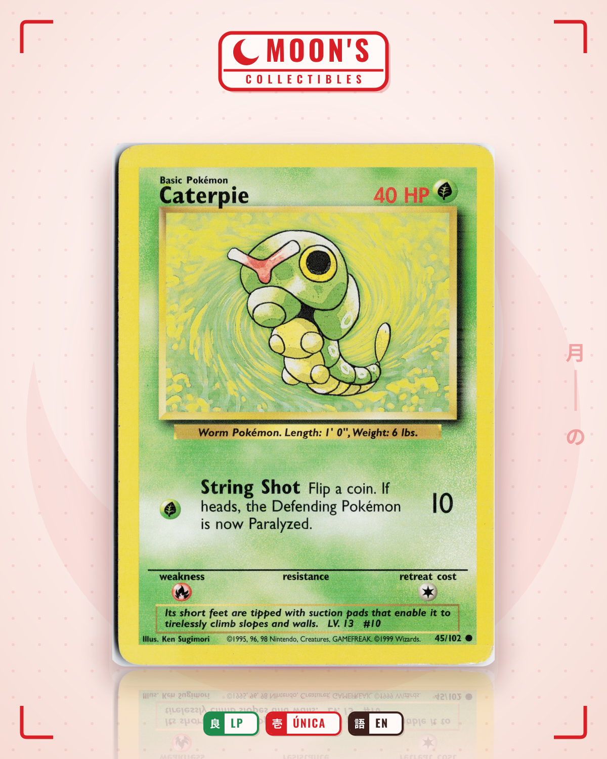 Carta Pokémon Caterpie · Base #45/102 (LP) — pieza única en Moon's Collectibles México