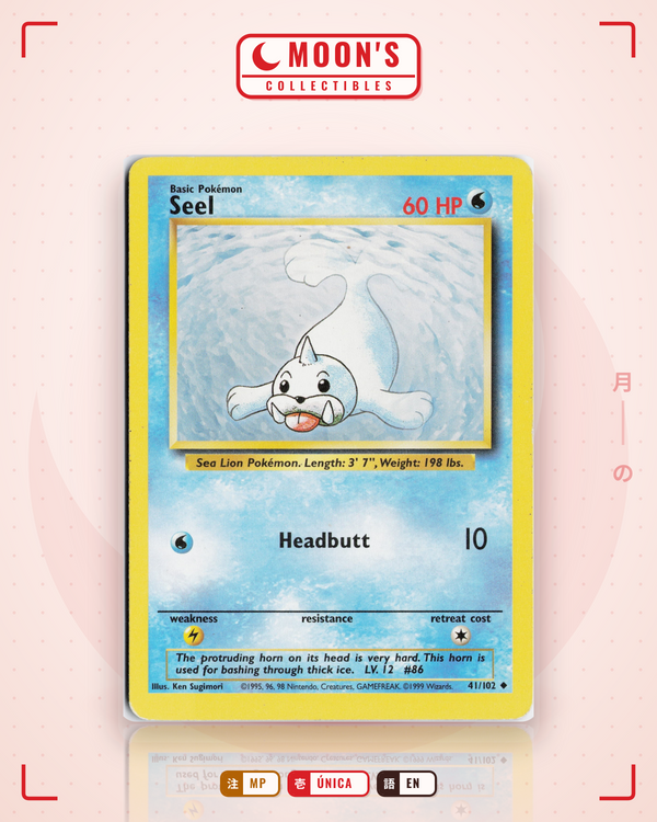 Carta Pokémon Seel · Base #41/102 (MP) — pieza única en Moon's Collectibles México