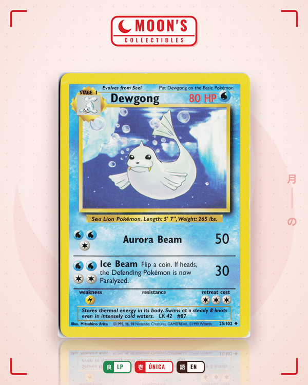 Carta Pokémon Dewgong · Base #25/102 (LP) — pieza única en Moon's Collectibles México