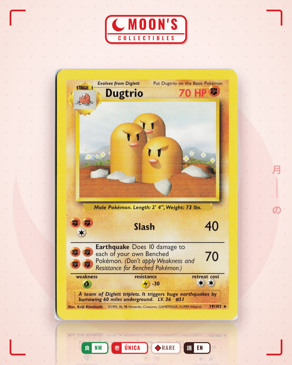 Carta Pokémon Dugtrio · Base #19/102 (NM) — pieza única en Moon's Collectibles México