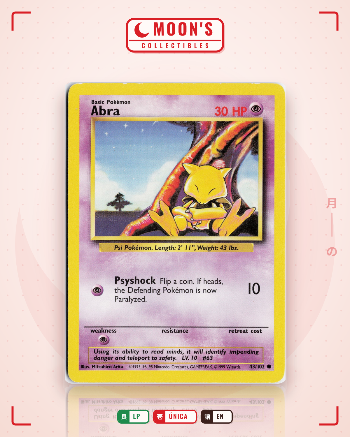 Carta Pokémon Abra · Base #43/102 (LP) — pieza única en Moon's Collectibles México