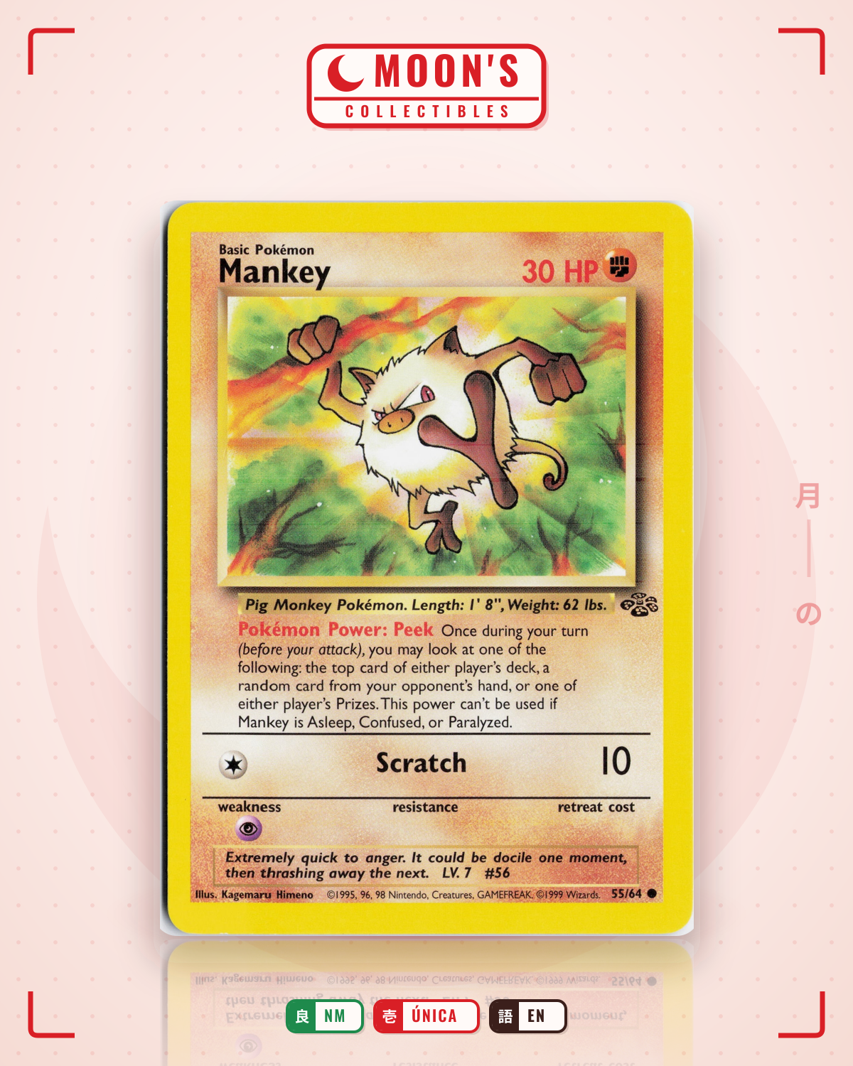 Carta Pokémon Mankey · Jungle #55/64 (NM) — pieza única en Moon's Collectibles México