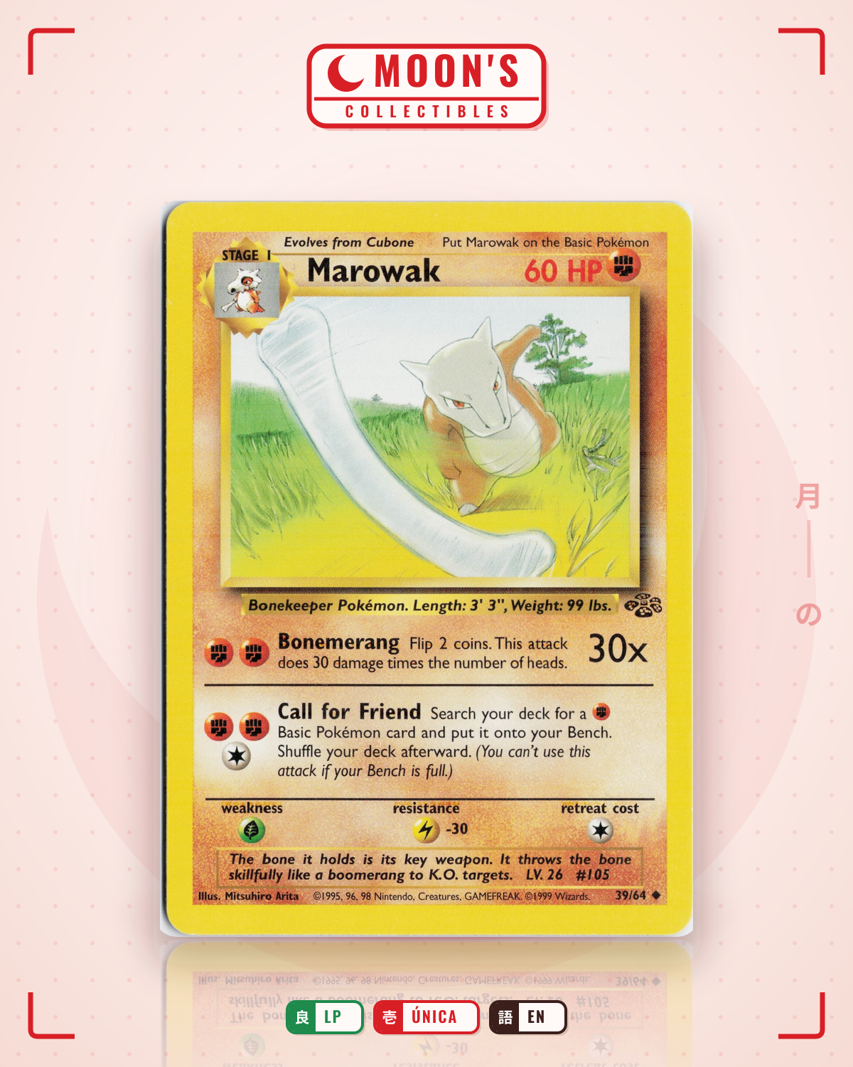 Carta Pokémon Marowak · Jungle #39/64 (LP) — pieza única en Moon's Collectibles México