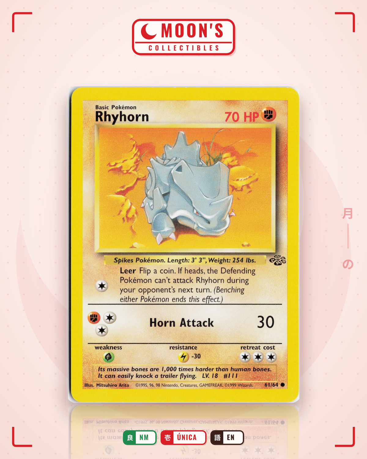 Carta Pokémon Rhyhorn · Jungle #61/64 (NM) — pieza única en Moon's Collectibles México