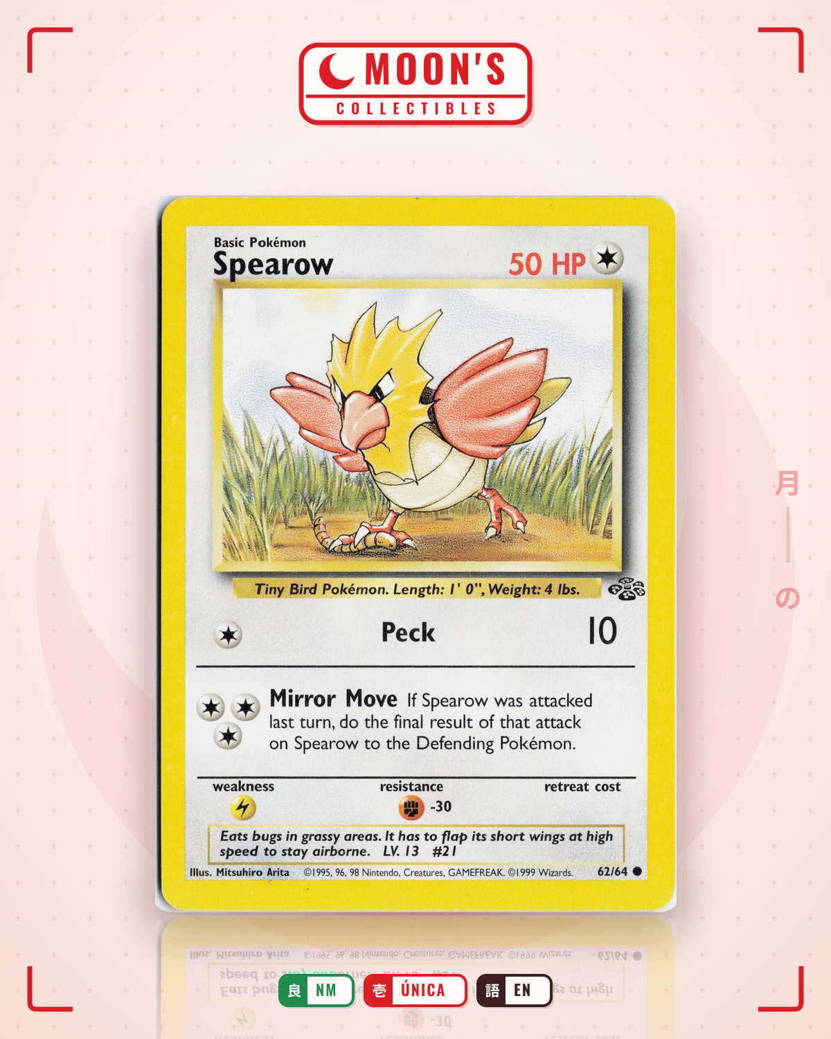Carta Pokémon Spearow · Jungle #62/64 (NM) — pieza única en Moon's Collectibles México