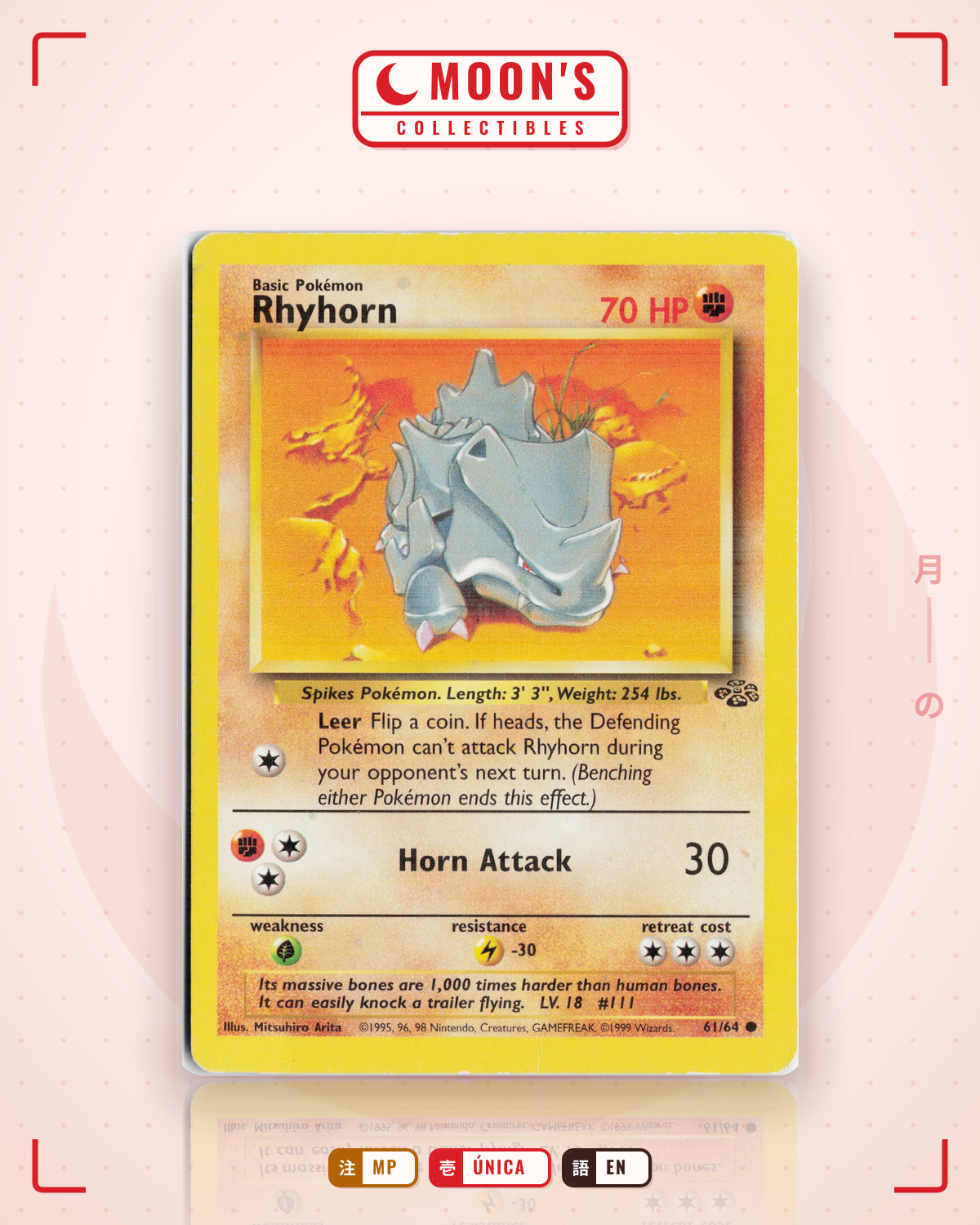 Carta Pokémon Rhyhorn · Jungle #61/64 (MP) — pieza única en Moon's Collectibles México