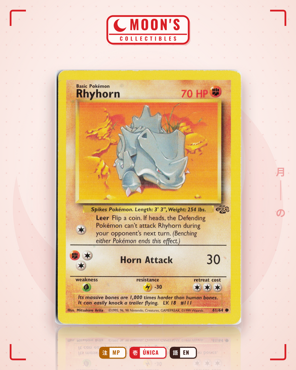 Carta Pokémon Rhyhorn · Jungle #61/64 (MP) — pieza única en Moon's Collectibles México