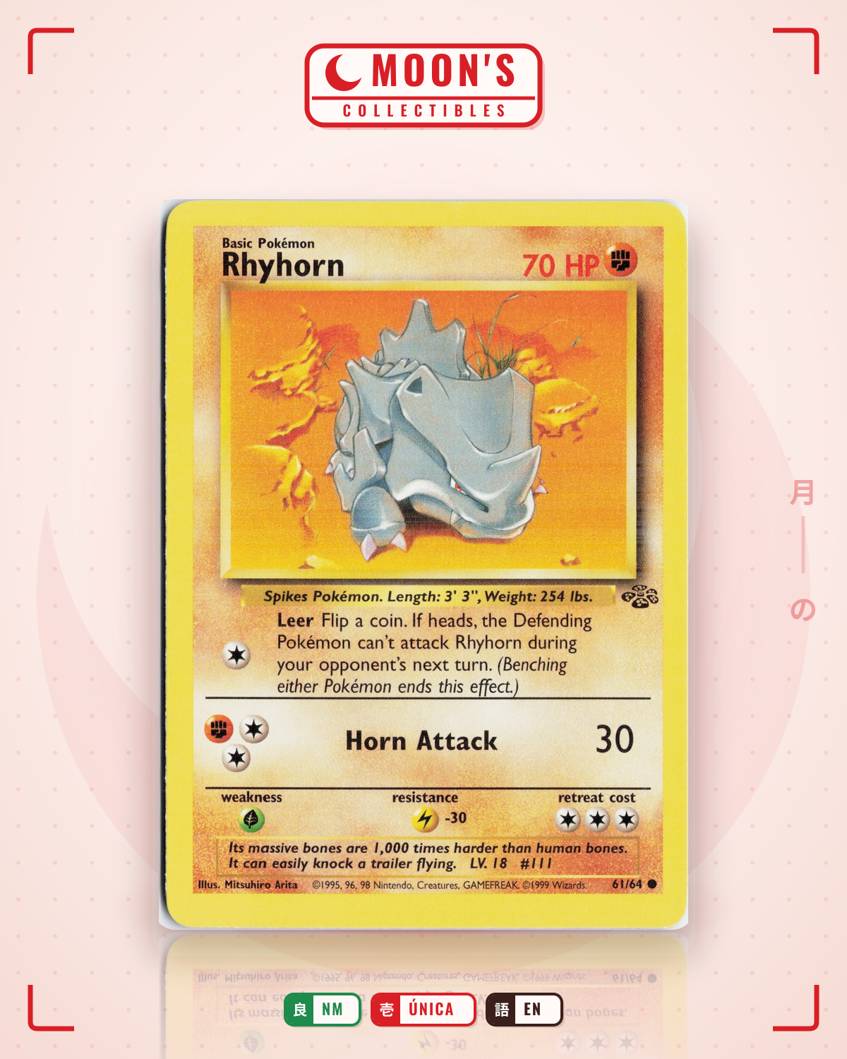 Carta Pokémon Rhyhorn · Jungle #61/64 (NM) — pieza única en Moon's Collectibles México
