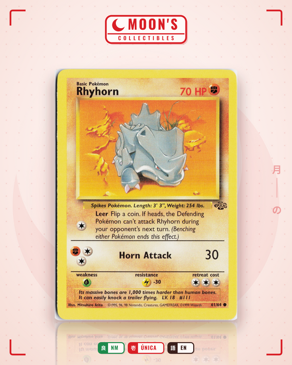 Carta Pokémon Rhyhorn · Jungle #61/64 (NM) — pieza única en Moon's Collectibles México