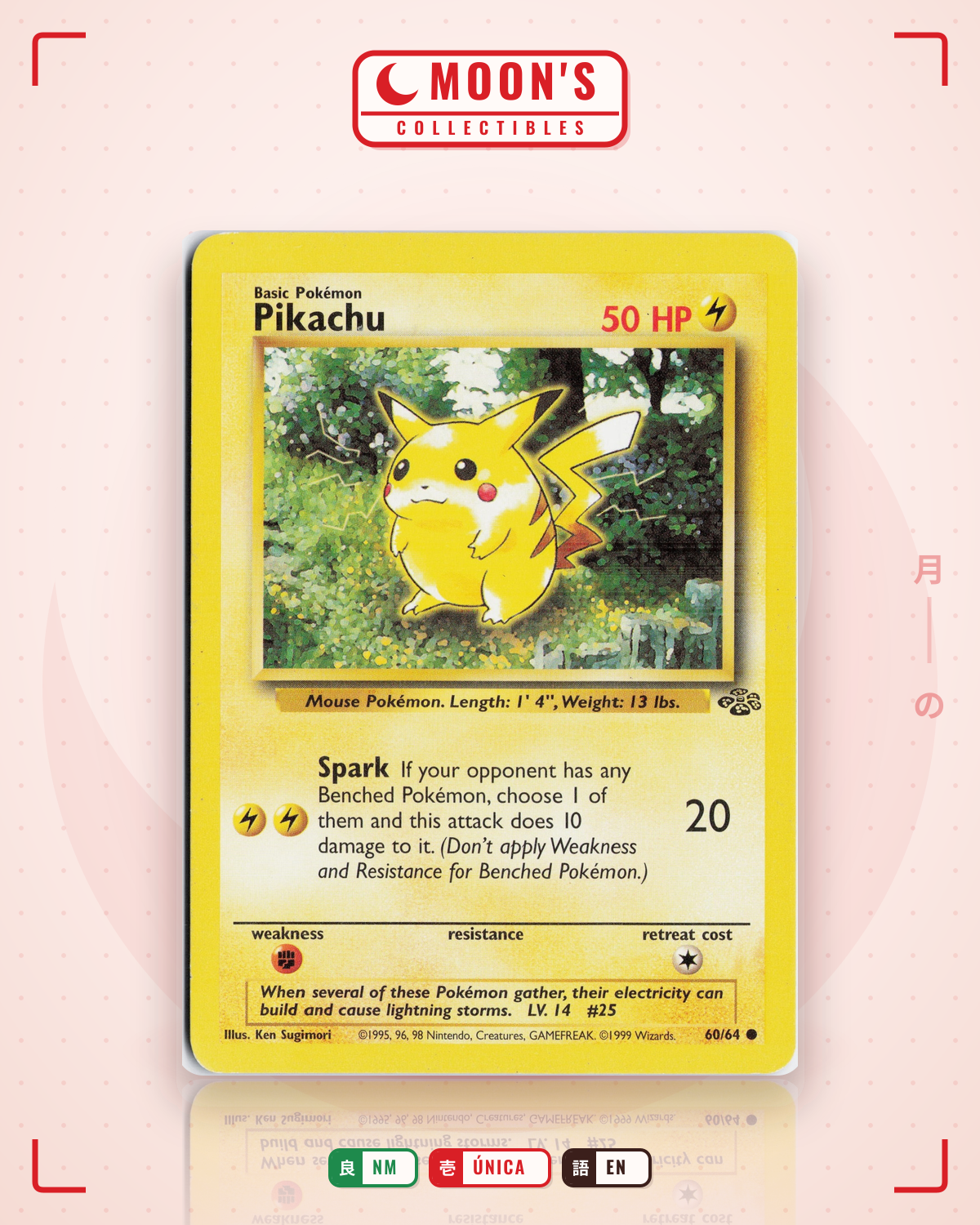 Carta Pokémon Pikachu · Jungle #60/64 (NM) — pieza única en Moon's Collectibles México