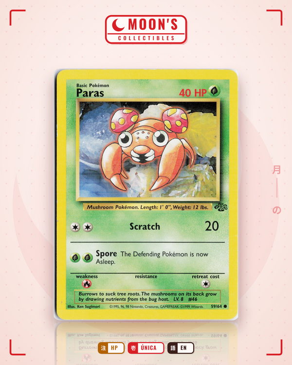 Carta Pokémon Paras · Jungle #59/64 (HP) — pieza única en Moon's Collectibles México