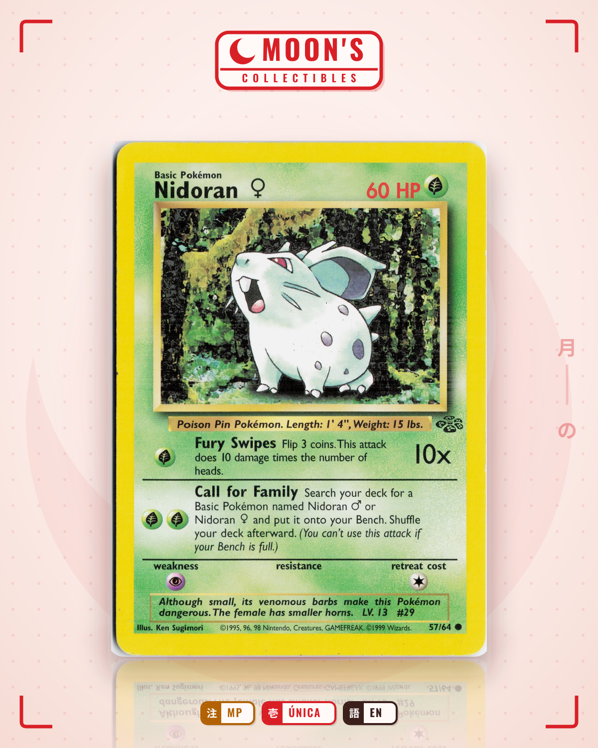 Carta Pokémon Nidoran ♀ · Jungle #57/64 (MP) — pieza única en Moon's Collectibles México
