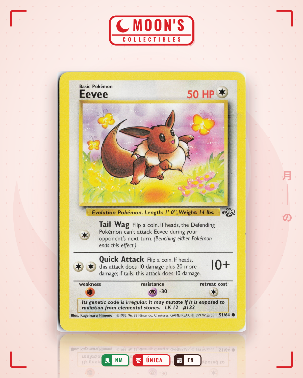 Carta Pokémon Eevee · Jungle #51/64 (NM) — pieza única en Moon's Collectibles México