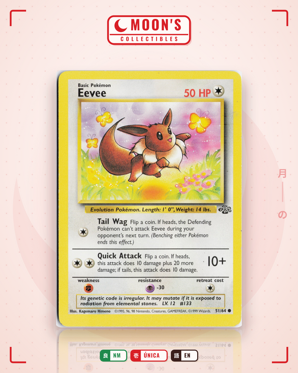 Carta Pokémon Eevee · Jungle #51/64 (NM) — pieza única en Moon's Collectibles México