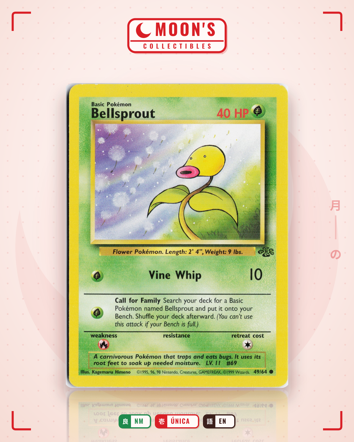 Carta Pokémon Bellsprout · Jungle #49/64 (NM) — pieza única en Moon's Collectibles México