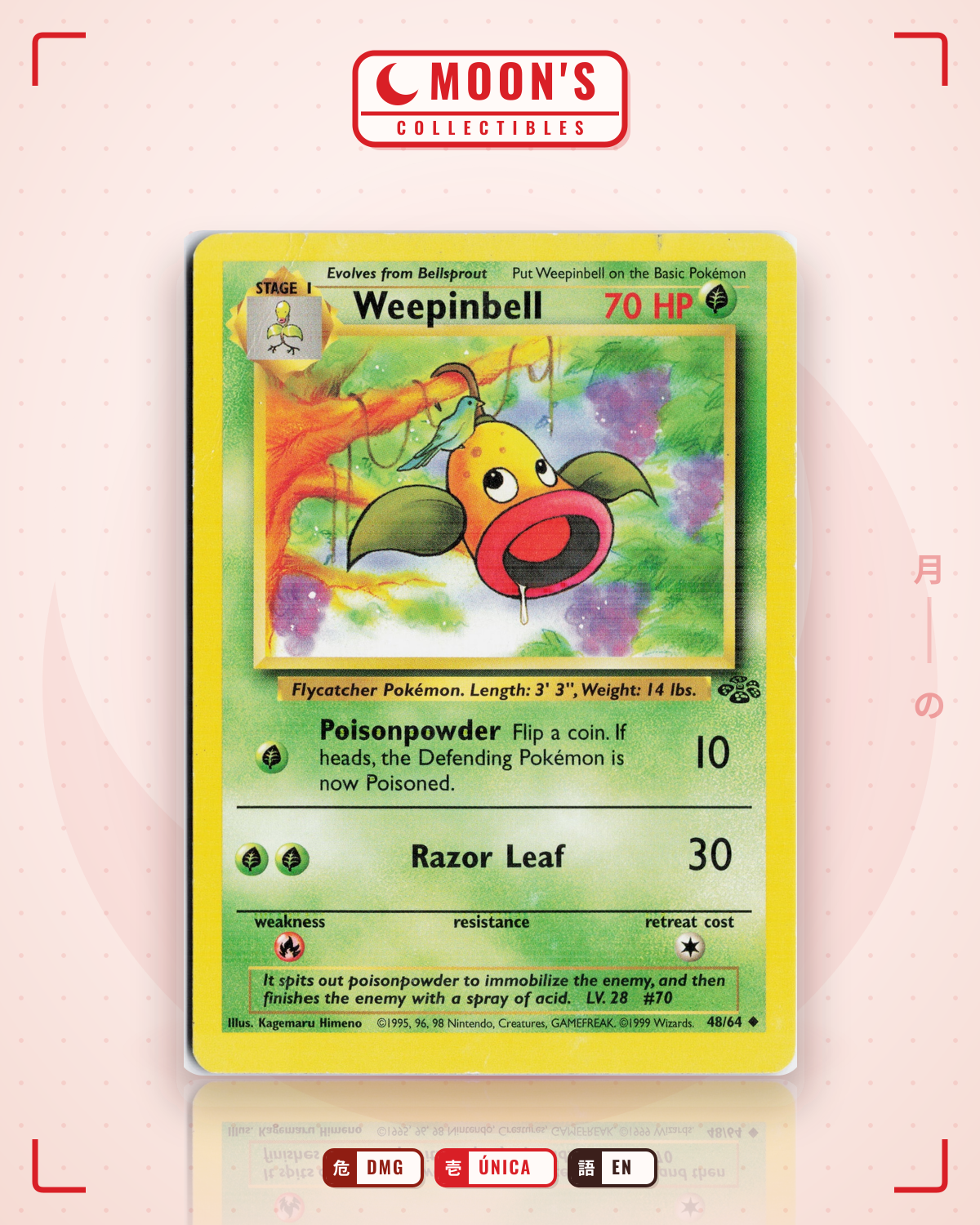 Carta Pokémon Weepinbell · Base Set 2 #64/130 (DMG) — pieza única en Moon's Collectibles México
