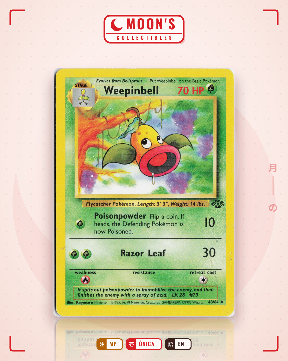 Carta Pokémon Weepinbell · Base Set 2 #64/130 (MP) — pieza única en Moon's Collectibles México
