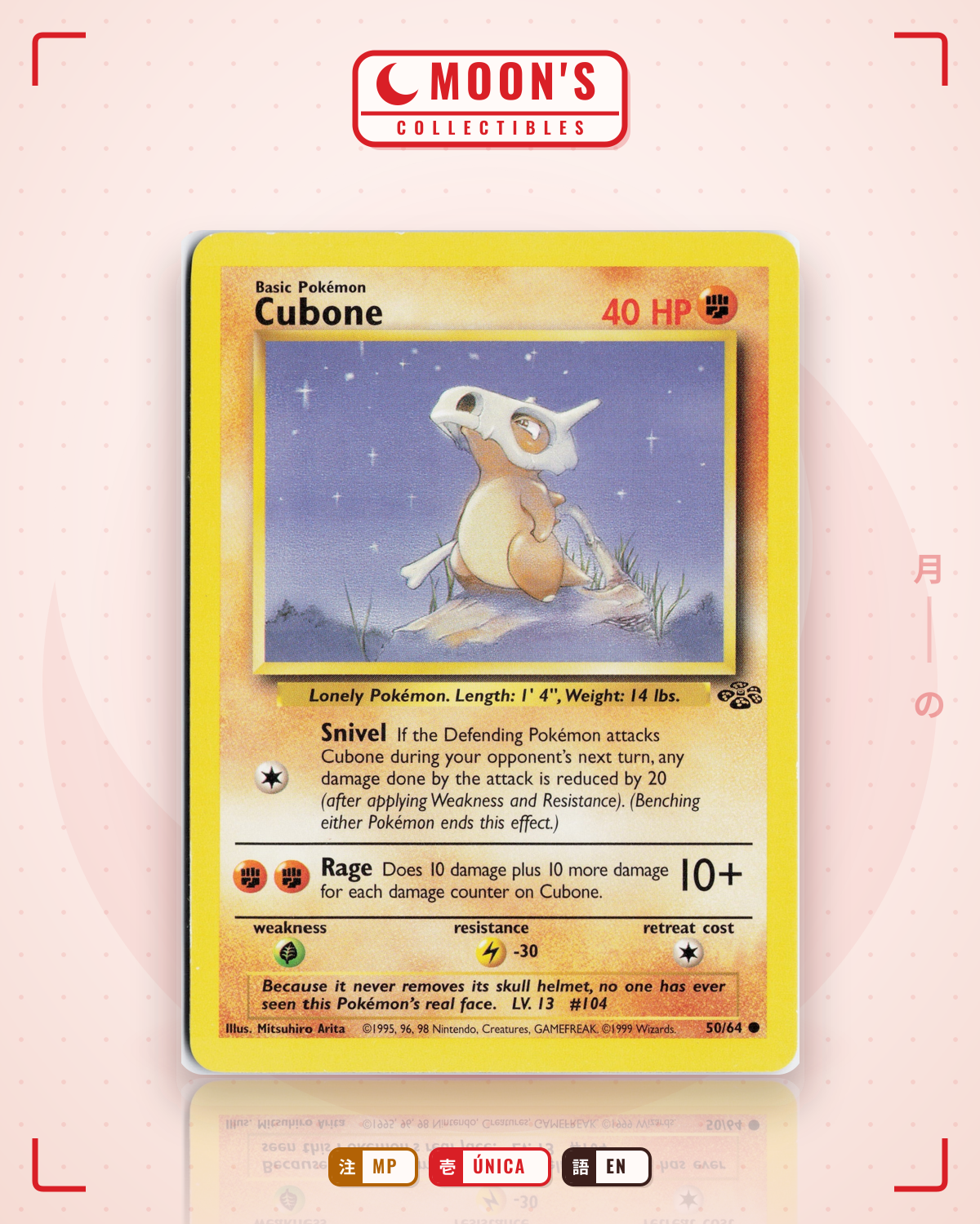 Carta Pokémon Cubone · Jungle #50/64 (MP) — pieza única en Moon's Collectibles México