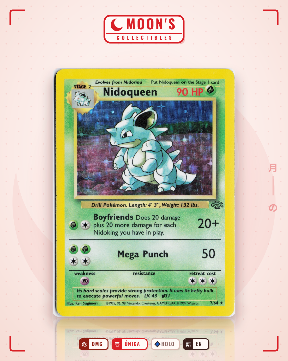 Carta Pokémon Nidoqueen · Base Set 2 #12/130 (DMG) — pieza única en Moon's Collectibles México