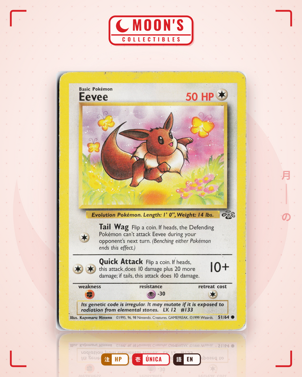 Carta Pokémon Eevee · Jungle #51/64 (HP) — pieza única en Moon's Collectibles México