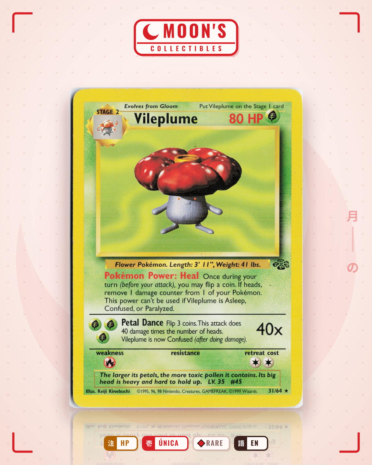Carta Pokémon Vileplume · Jungle #31/64 (HP) — pieza única en Moon's Collectibles México