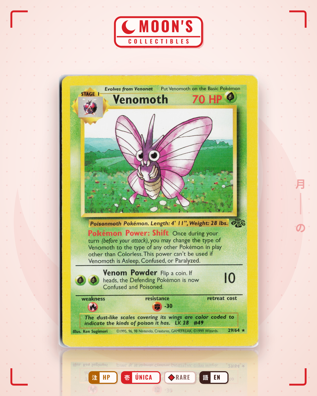 Carta Pokémon Venomoth · Jungle #29/64 (HP) — pieza única en Moon's Collectibles México