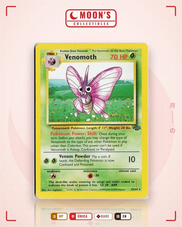 Carta Pokémon Venomoth · Jungle #29/64 (HP) — pieza única en Moon's Collectibles México