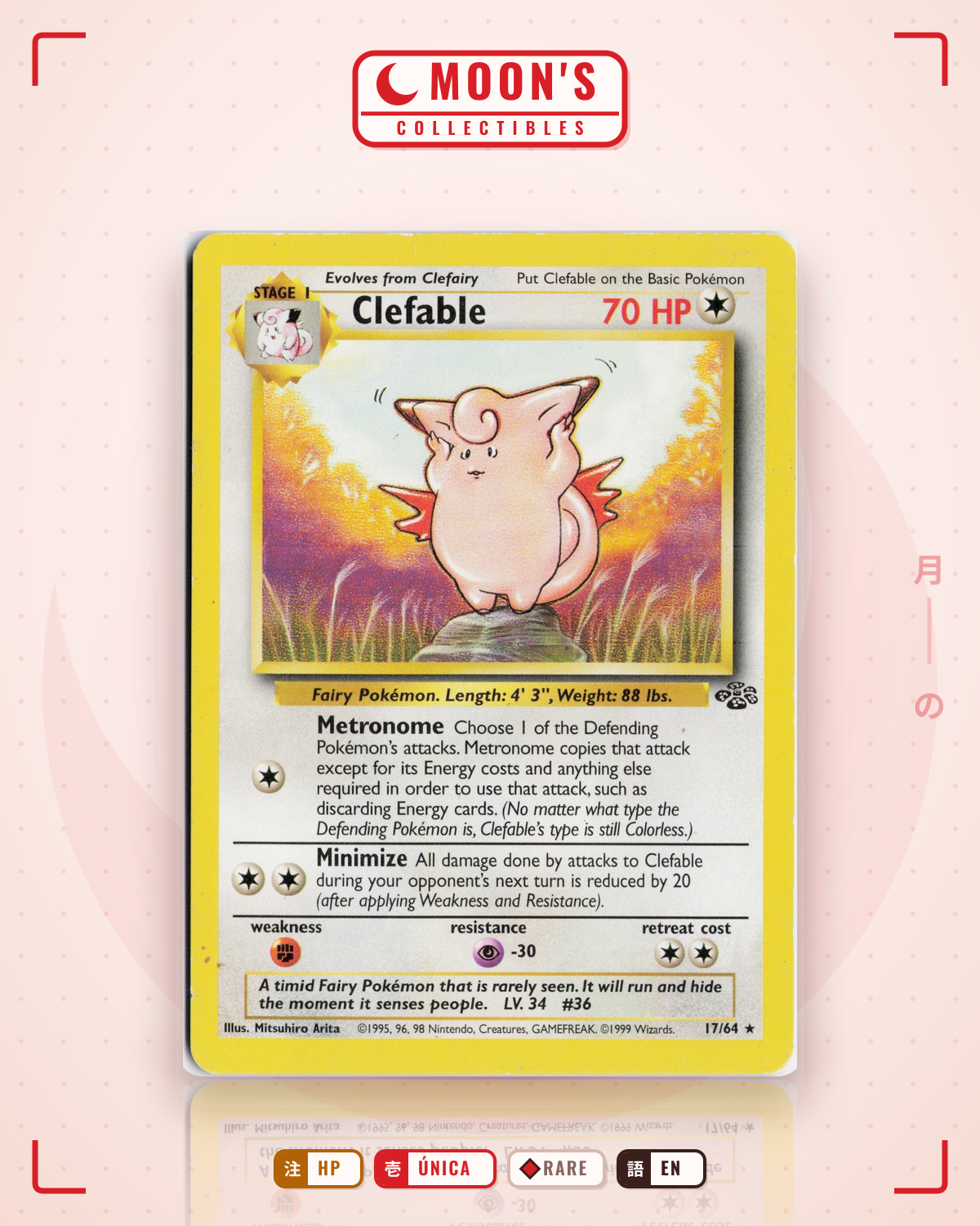 Carta Pokémon Clefable · Jungle #17/64 (HP) — pieza única en Moon's Collectibles México