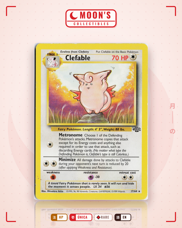 Carta Pokémon Clefable · Jungle #17/64 (HP) — pieza única en Moon's Collectibles México