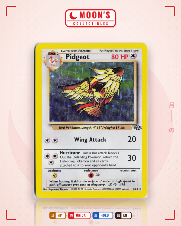 Carta Pokémon Pidgeot · Jungle #8/64 (MP) — pieza única en Moon's Collectibles México