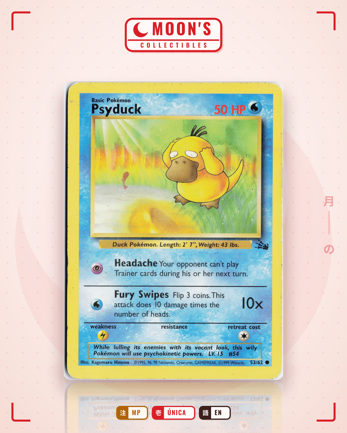Carta Pokémon Psyduck · Fossil #53/62 (MP) — pieza única en Moon's Collectibles México