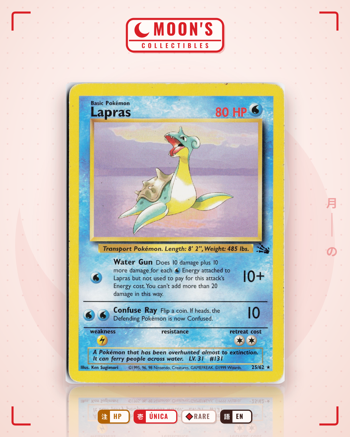 Carta Pokémon Lapras · Fossil #25/62 (HP) — pieza única en Moon's Collectibles México
