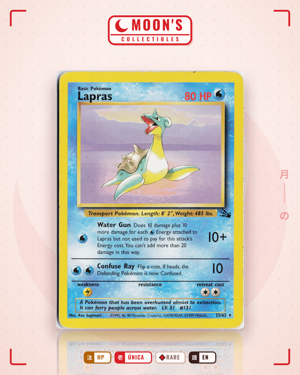 Carta Pokémon Lapras · Fossil #25/62 (HP) — pieza única en Moon's Collectibles México