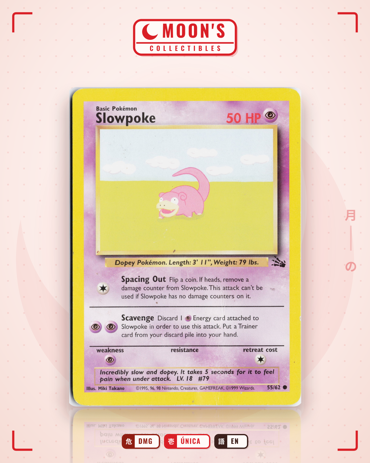 Carta Pokémon Slowpoke · Fossil #55/62 (DMG) — pieza única en Moon's Collectibles México