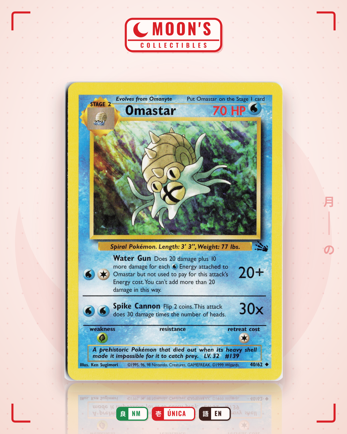 Carta Pokémon Omastar · Fossil #40/62 (NM) — pieza única en Moon's Collectibles México
