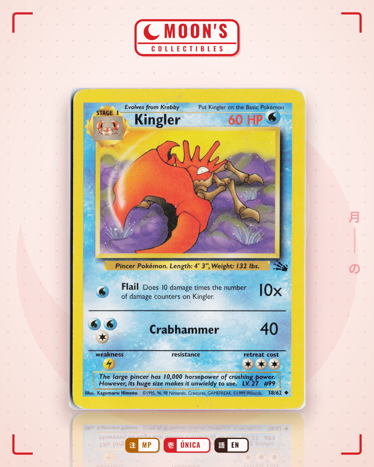 Carta Pokémon Kingler · Fossil #38/62 (MP) — pieza única en Moon's Collectibles México