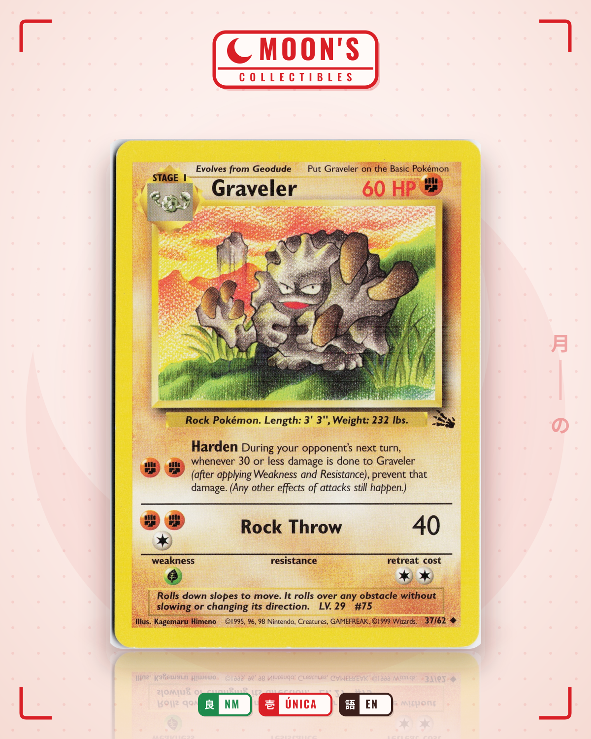 Carta Pokémon Graveler · Fossil #37/62 (NM) — pieza única en Moon's Collectibles México