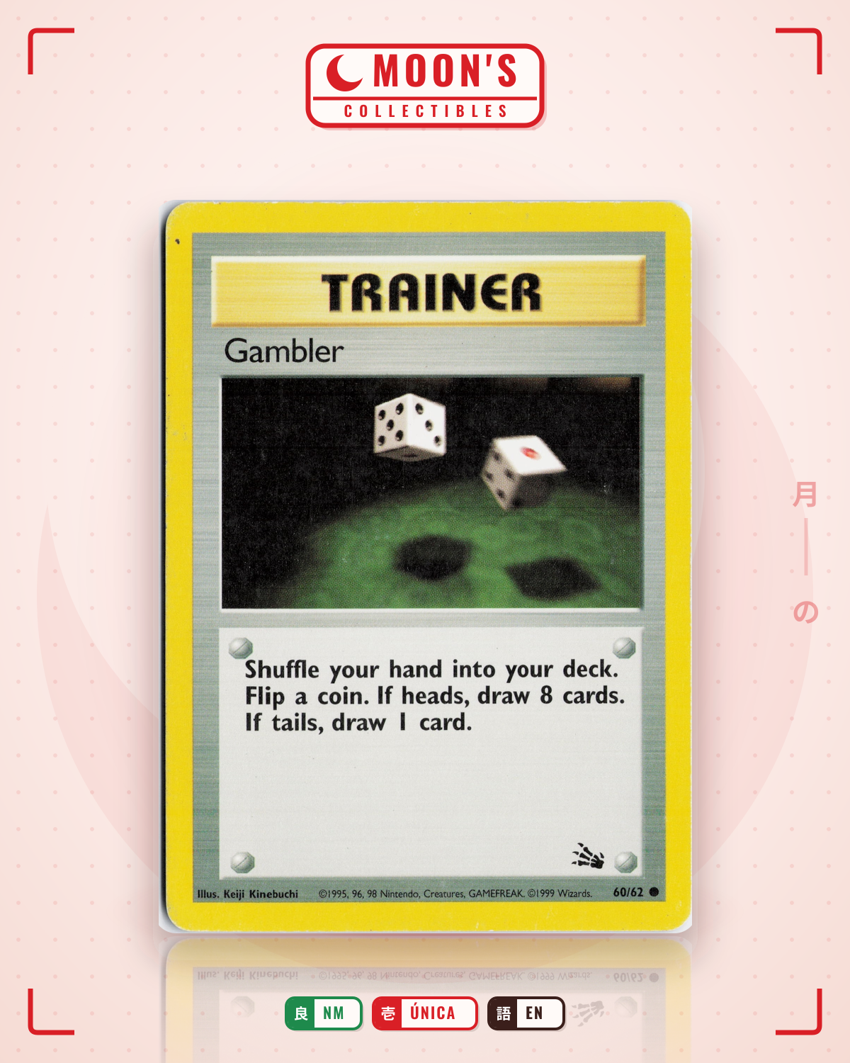 Carta Pokémon Gambler · Fossil #60/62 (NM) — pieza única en Moon's Collectibles México