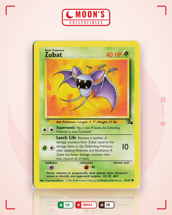Carta Pokémon Zubat · Fossil #57/62 (NM) — pieza única en Moon's Collectibles México