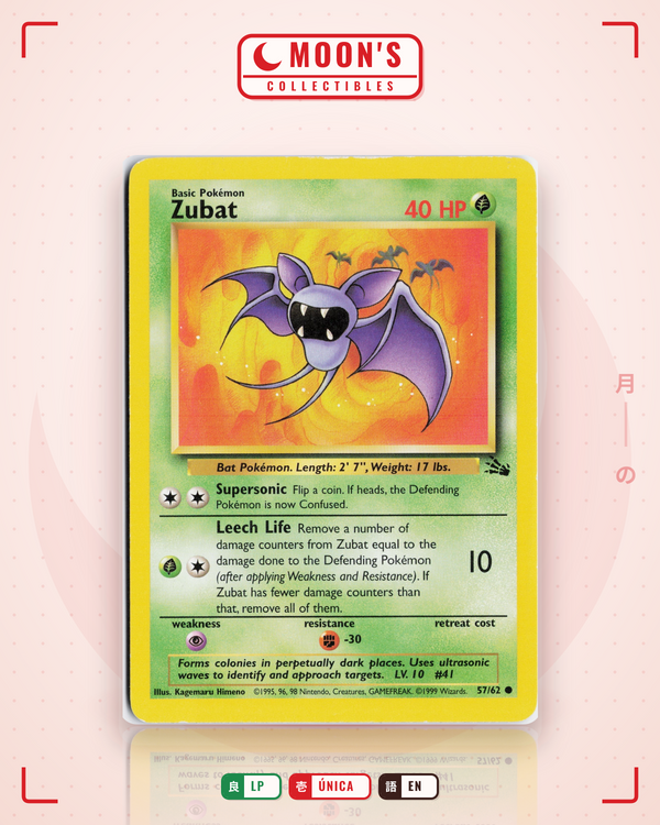 Carta Pokémon Zubat · Fossil #57/62 (LP) — pieza única en Moon's Collectibles México