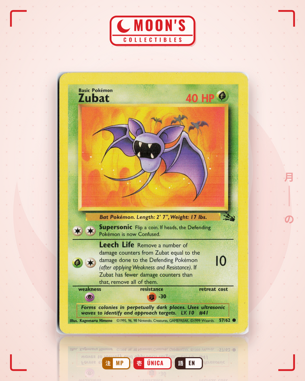 Carta Pokémon Zubat · Fossil #57/62 (MP) — pieza única en Moon's Collectibles México