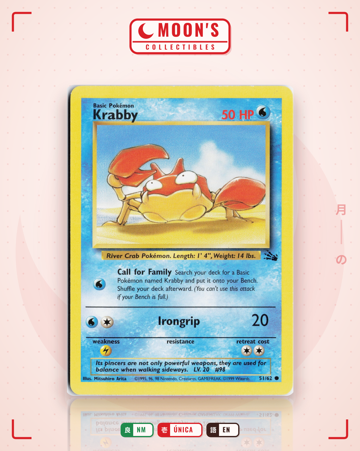 Carta Pokémon Krabby · Fossil #51/62 (NM) — pieza única en Moon's Collectibles México