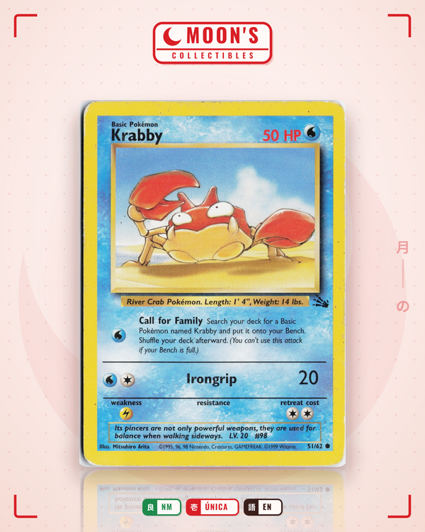 Carta Pokémon Krabby · Fossil #51/62 (NM) — pieza única en Moon's Collectibles México