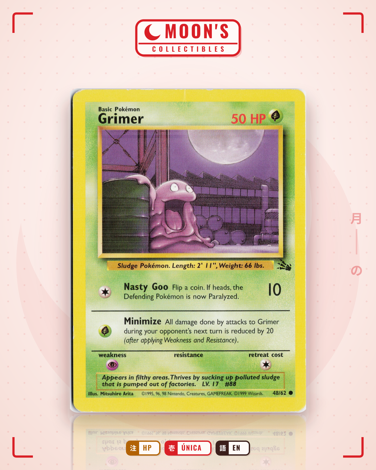 Carta Pokémon Grimer · Fossil #48/62 (HP) — pieza única en Moon's Collectibles México