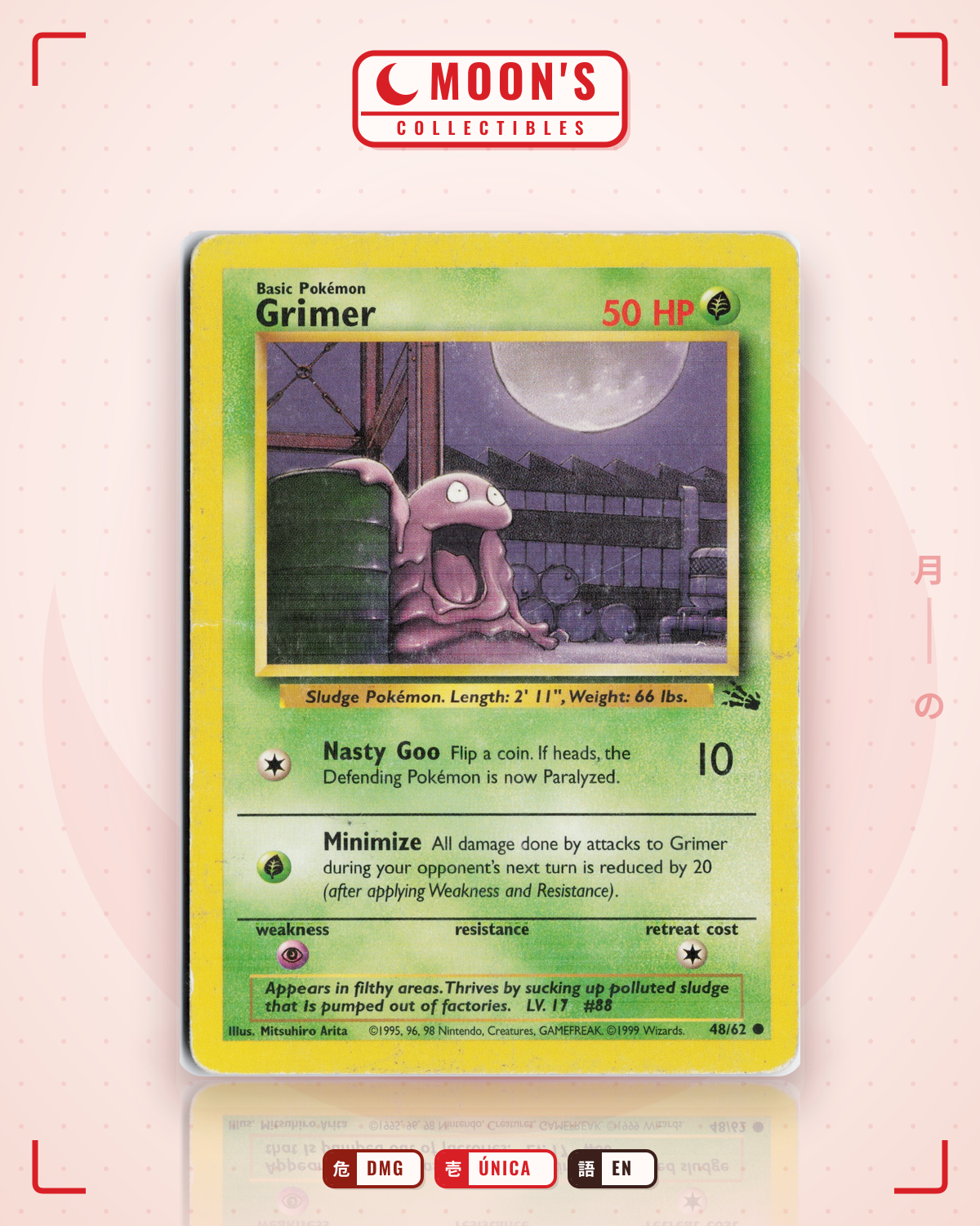 Carta Pokémon Grimer · Fossil #48/62 (DMG) — pieza única en Moon's Collectibles México
