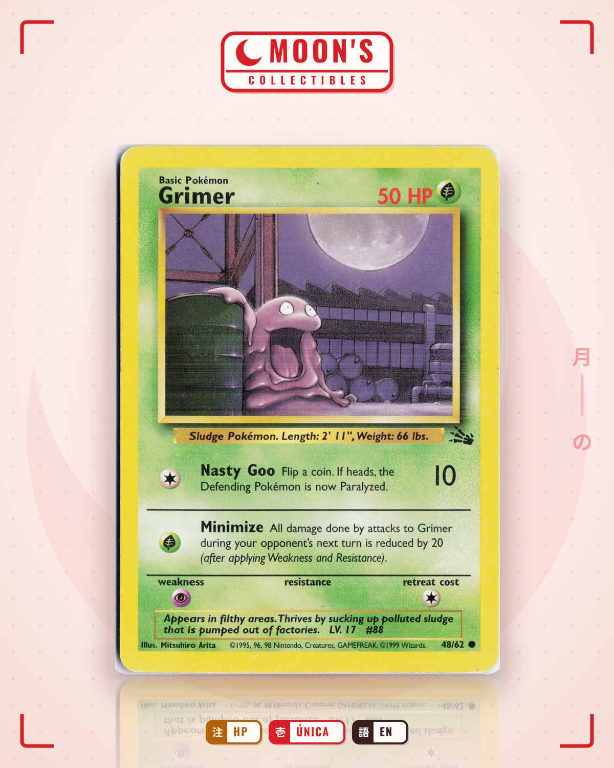 Carta Pokémon Grimer · Fossil #48/62 (HP) — pieza única en Moon's Collectibles México