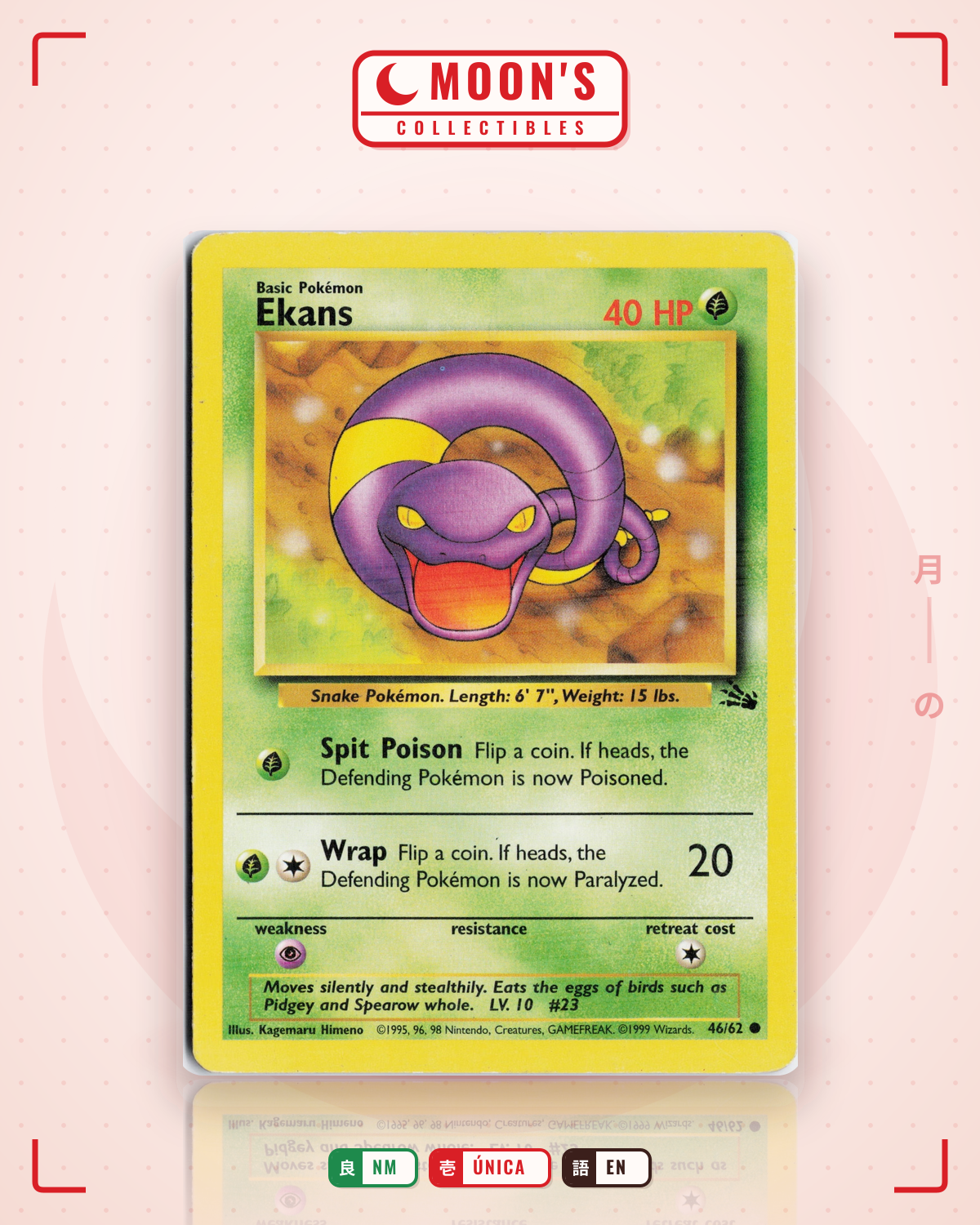 Carta Pokémon Ekans · Fossil #46/62 (NM) — pieza única en Moon's Collectibles México