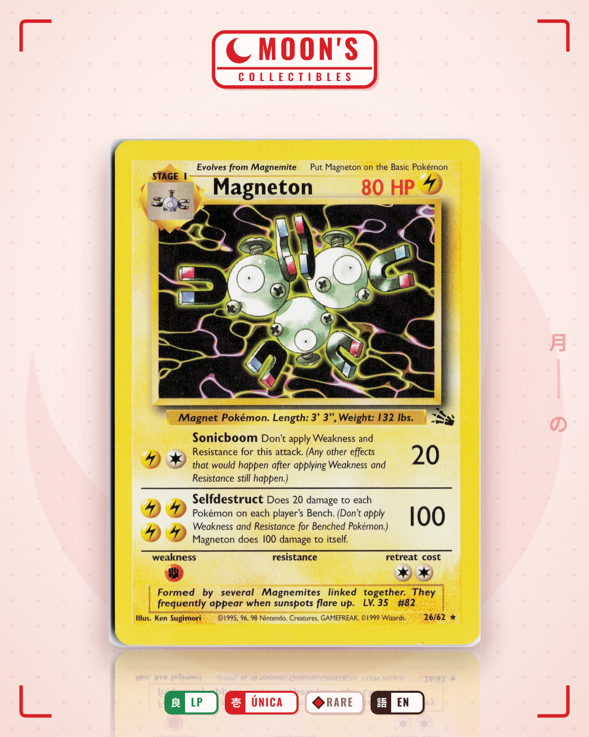 Carta Pokémon Magneton · Fossil #26/62 (LP) — pieza única en Moon's Collectibles México